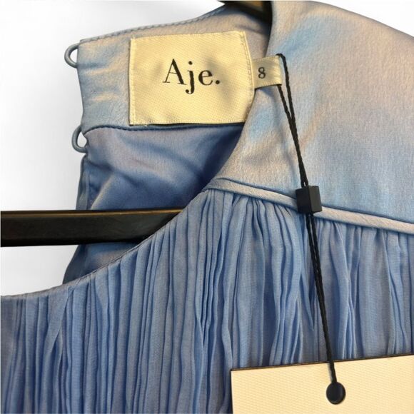 NWT Aje Solstice Pleated Midi Dress Mist Blue Size 8 - Picture 8 of 13